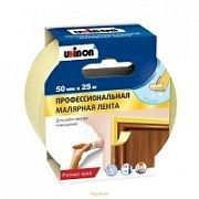  Проф. малярная лента для внутренних работ 50мм х 25м желтая /36шт*кор/ UNIBOB 